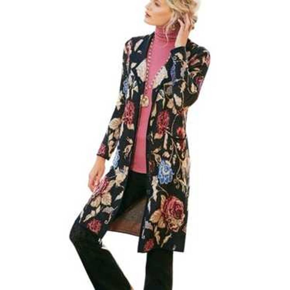 Soft Surroundings Glasgow Cardigan Sweater Coat Floral Longline Women's Medium
